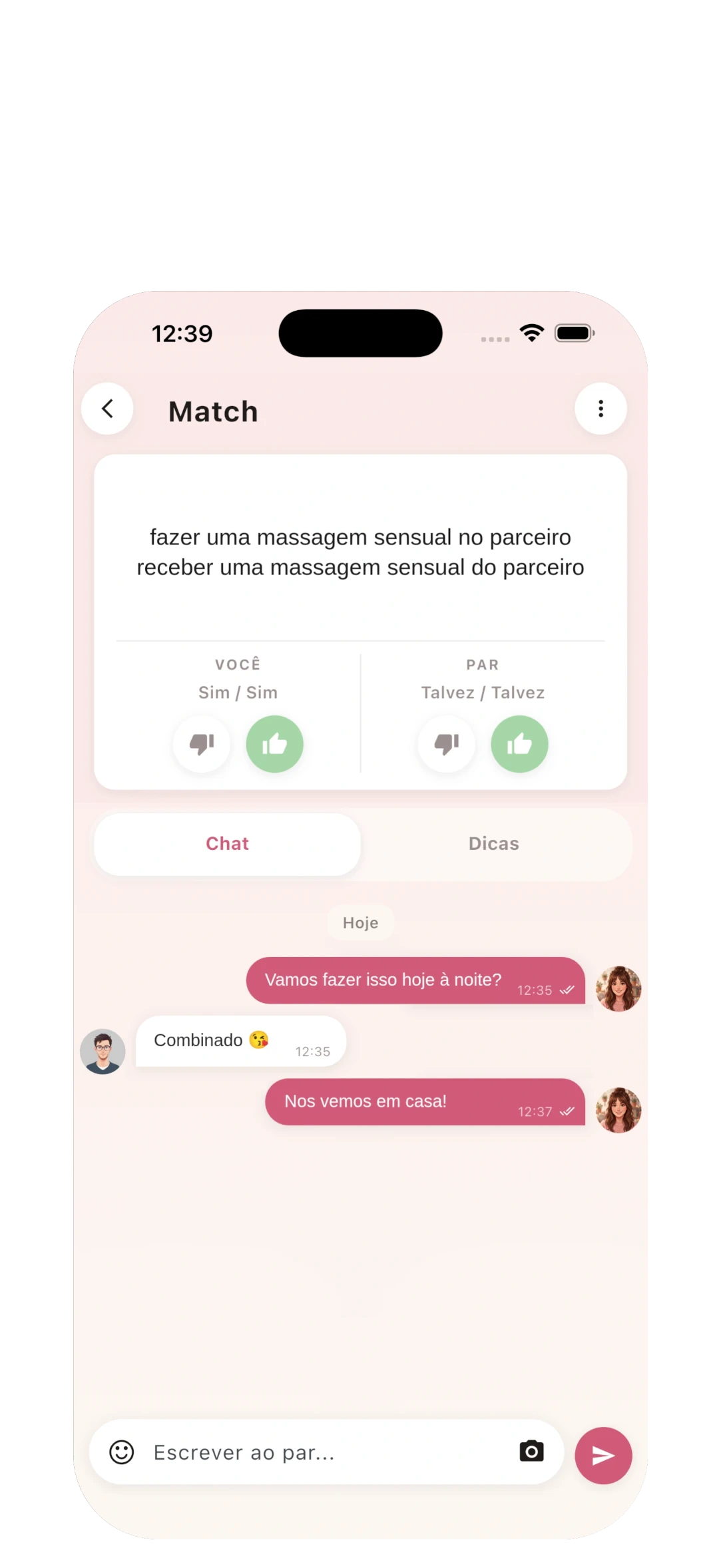 Fale no Chat com Seu Par – converse sobre os matches