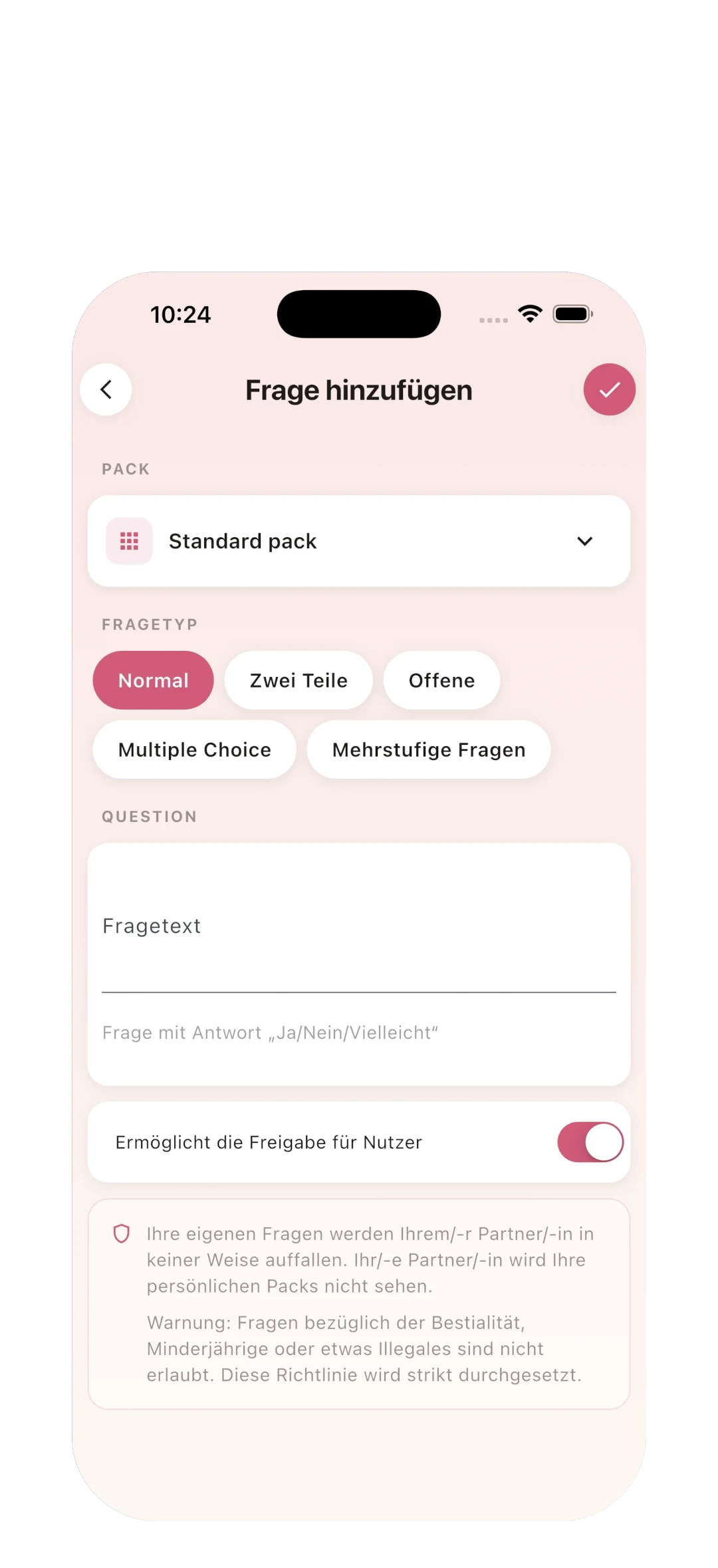 Fügen Sie eigene Sexfragen hinzu
