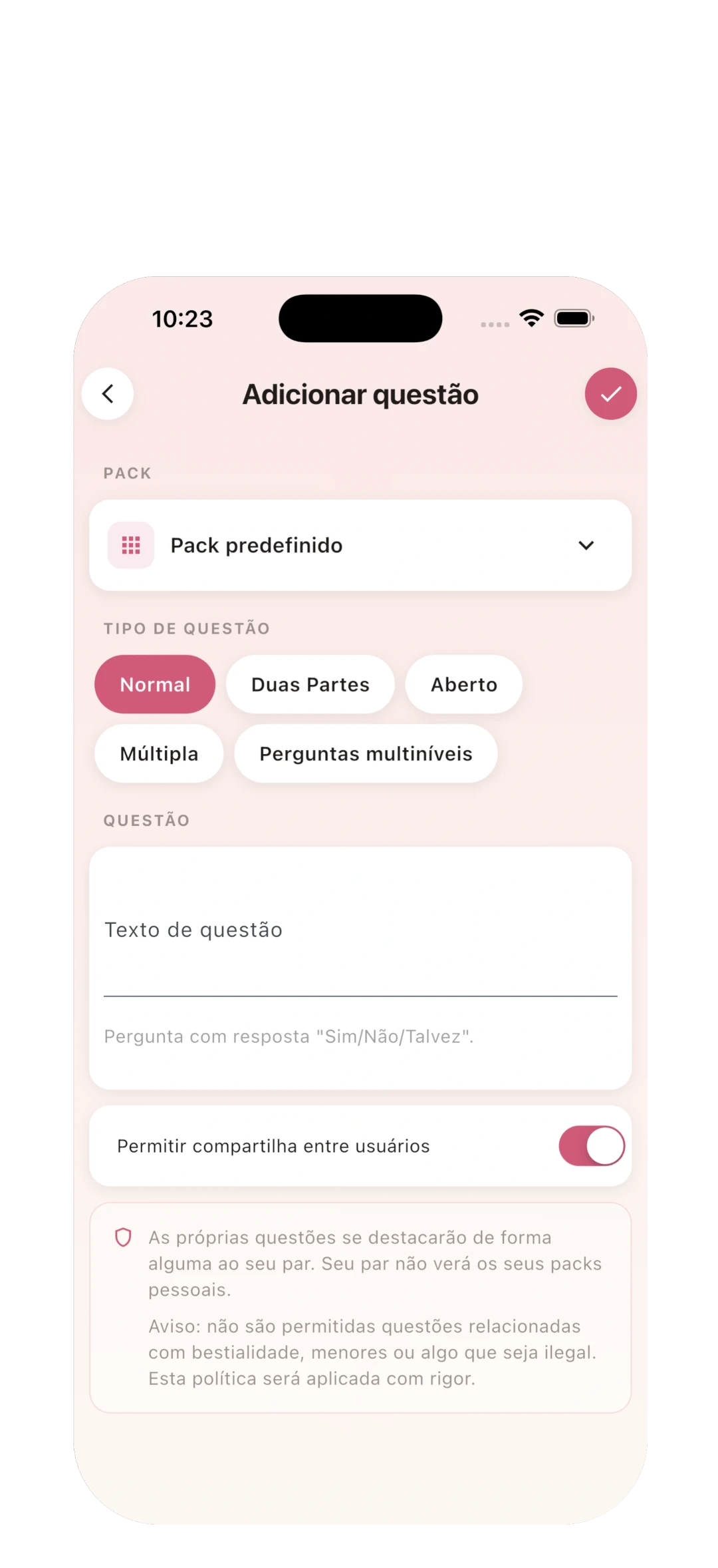Adicione as suas próprias questões de sexo
