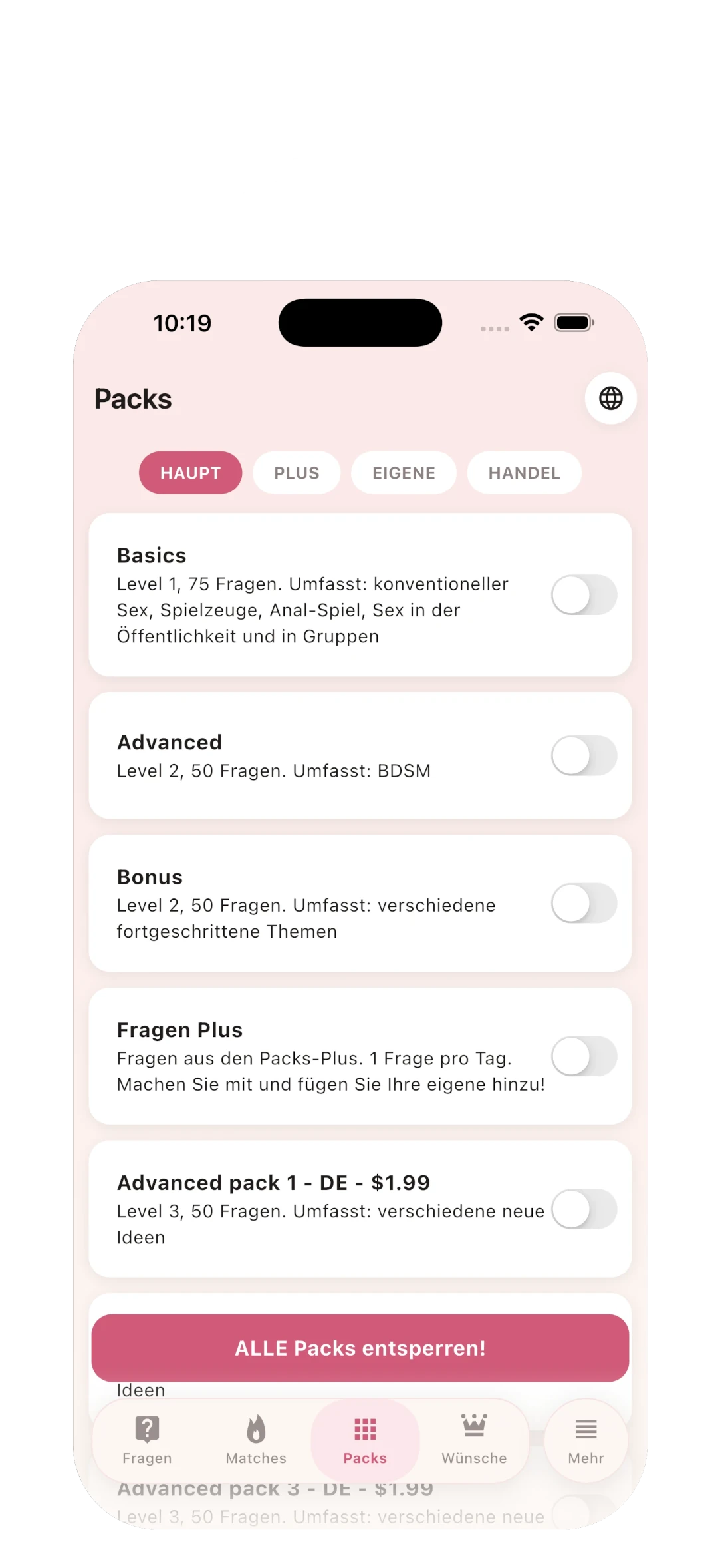 Fragenpacks für jedes Niveau