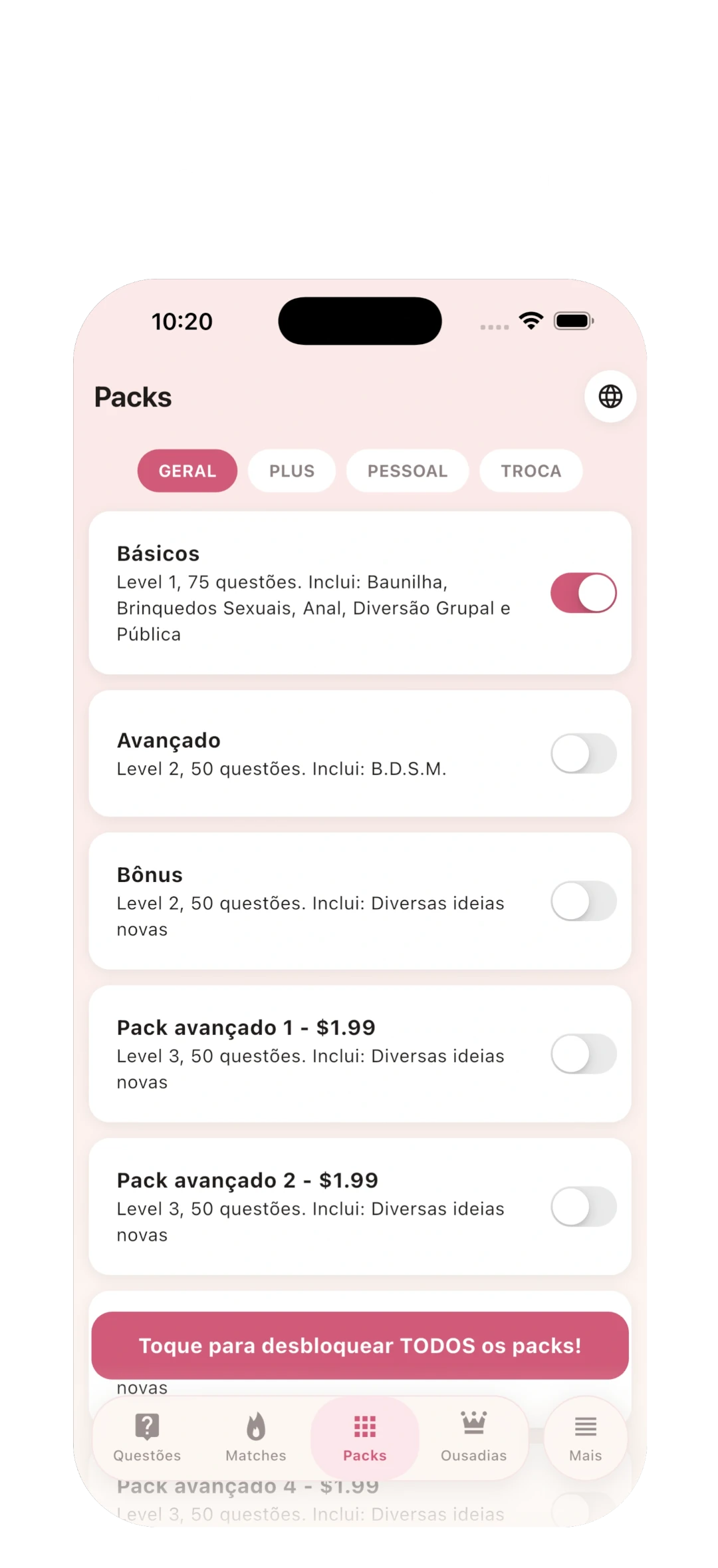 Packs de Questões – para todos os níveis